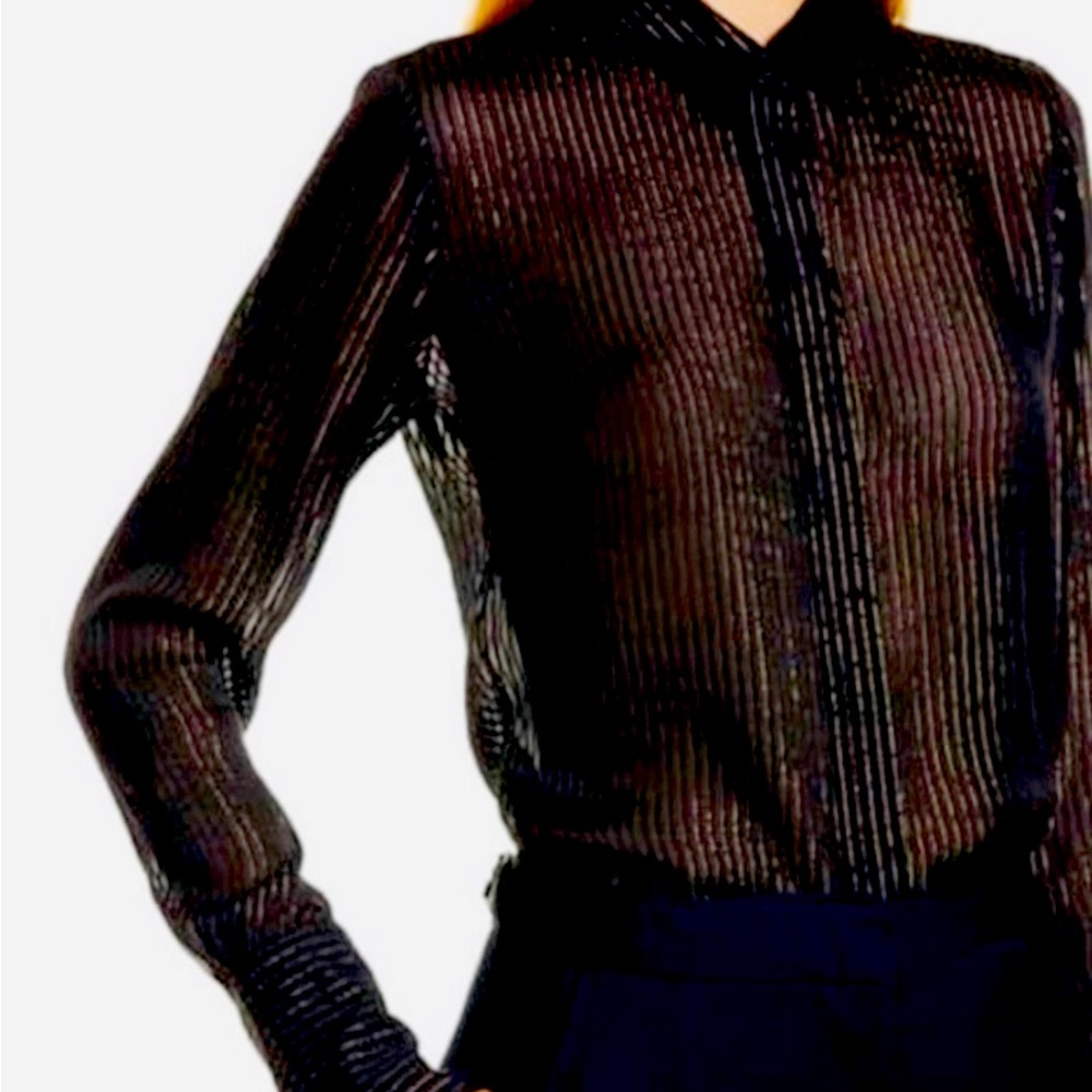 NILI LOTAN Lleida Silk Chiffon luxury blend in Gold Black Metallic thin Stripes